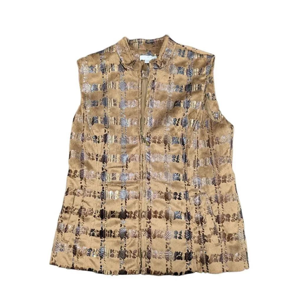 Faux Fur Erin Warm Fall Vest Zip Up Camel Casual Outdoor Women's Size Small